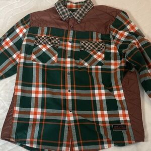 Troll co  Green, Orange & Brown Plaid Quilted-Yoke Button-Front Shirt